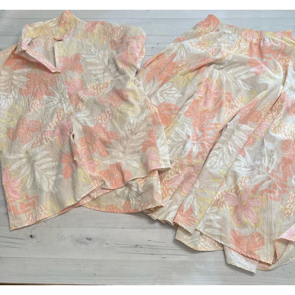 Vintage Giovelli women's two piece light pink white yellow floral skirt top Med‎